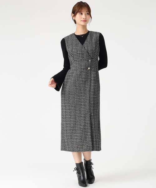 MISCH MASCH（ミッシュマッシュ）の「ツイードラップジャンスカ（ジャンパースカート・レディース・ホワイト/ブラック・S/M）」の4枚目の写真