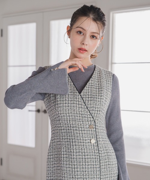 MISCH MASCH（ミッシュマッシュ）の「ツイードラップジャンスカ（ジャンパースカート・レディース・ホワイト/ブラック・S/M）」の19枚目の写真