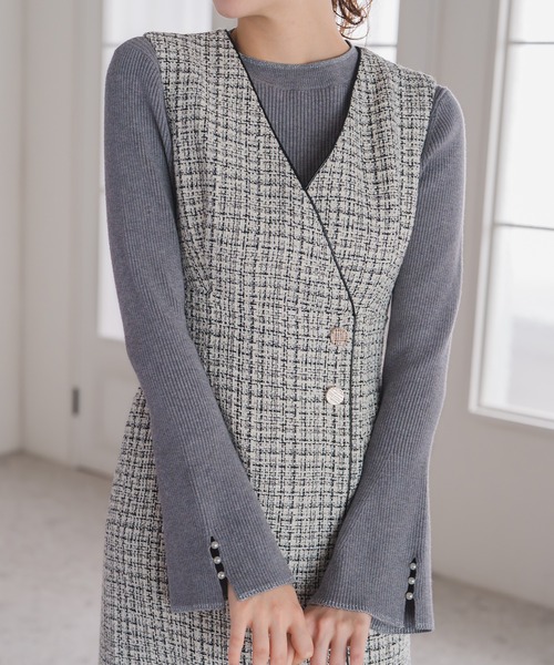 MISCH MASCH（ミッシュマッシュ）の「ツイードラップジャンスカ（ジャンパースカート・レディース・ホワイト/ブラック・S/M）」の20枚目の写真