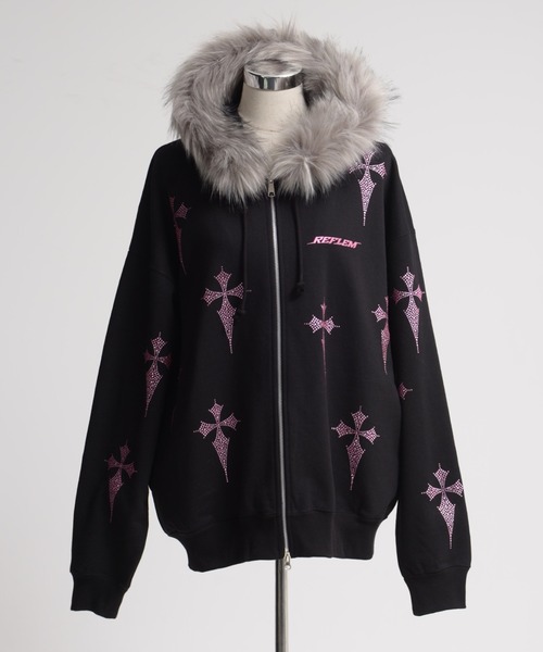 【レフレム】　クロスラインストーンパーカー紫 レフレム】 クロスラインストーンパーカー紫 REFLEM【レフレム