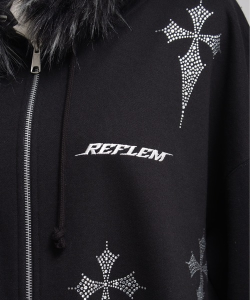 REFLEM/レフレム』ファー付きクロス総柄ラインストーンZIPパーカー