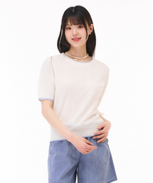 女性クルーネックチップ配色セーター - ホワイト
