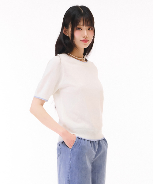 CHASECULT（チェイスカルト）の「女性クルーネックチップ配色セーター - ホワイト（ニット/セーター・レディース・ホワイト・90/85）」の2枚目の写真