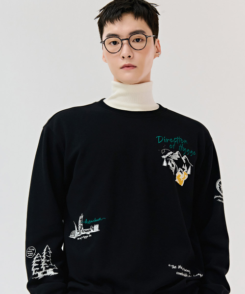 CHASECULT(チェイスカルト)の「共用全版グラフィックスウェットシャツ-ブラック(スウェット・メンズ・ブラック・90/100/95/105)」の1枚目の写真