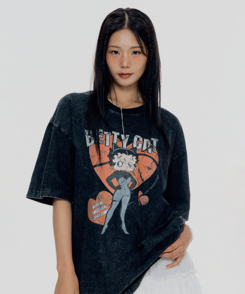 CNVS(ベティ ブープ)の「ベティブープ ベティキャット オーバーサイズ 半袖Tシャツ_チャコール(Tシャツ/カットソー・レディース・チャコール・FREE)」の2枚目の写真