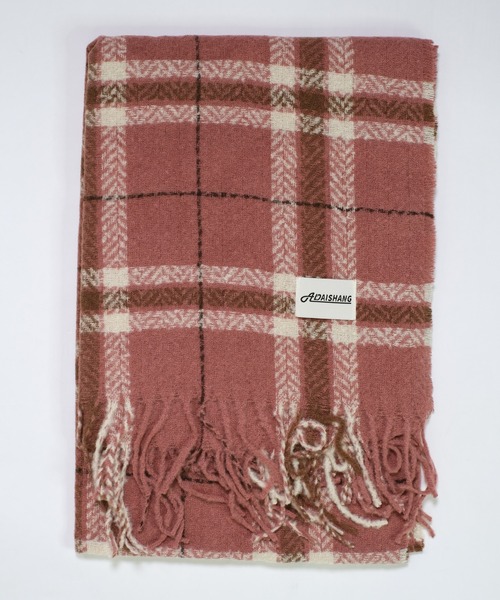 shopnikoniko(ショップニコニコ)の「チェック柄 ワッペン付き フリンジマフラー(マフラー・レディース・ブラック/ワイン/ネイビー/ベージュ/ブラウン/ピンク・フリー)」の22枚目の写真