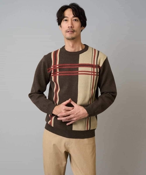 a.v.v(アーヴェヴェ)の「【洗濯機で洗える】チェックジャカードクルーネックニット(ニット/セーター・メンズ・ブラウン/グレー・46/48)」の16枚目の写真