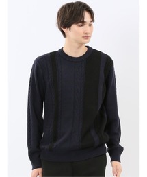 m.f.editorial（エムエフエディトリアル）の「【ウォッシャブル ストレッチ】m.f.エディトリアルメンズ 編地切替 クルーニット（ニット/セーター）」