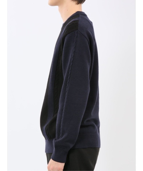 m.f.editorial(エムエフエディトリアル)の「【ウォッシャブル ストレッチ】m.f.エディトリアル メンズ 編地切替 クルー ニット セータ―(ニット/セーター・メンズ・ブラック/ネイビー・LARGE/X-LARGE/MEDIUM)」の6枚目の写真