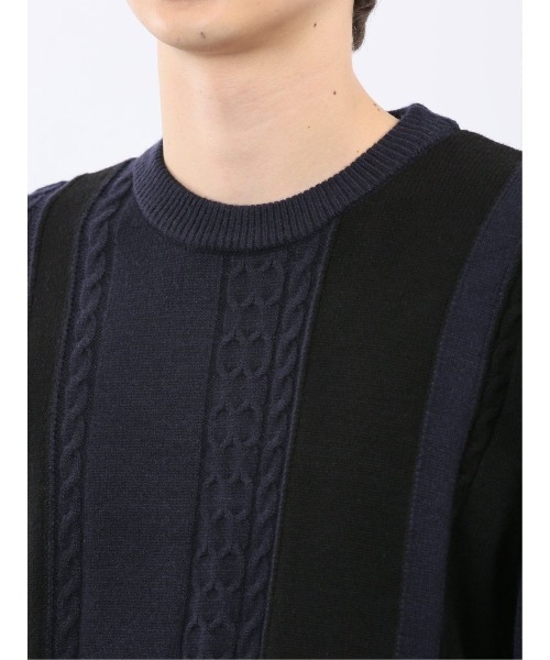 m.f.editorial(エムエフエディトリアル)の「【ウォッシャブル ストレッチ】m.f.エディトリアル メンズ 編地切替 クルー ニット セータ―(ニット/セーター・メンズ・ブラック/ネイビー・LARGE/X-LARGE/MEDIUM)」の8枚目の写真