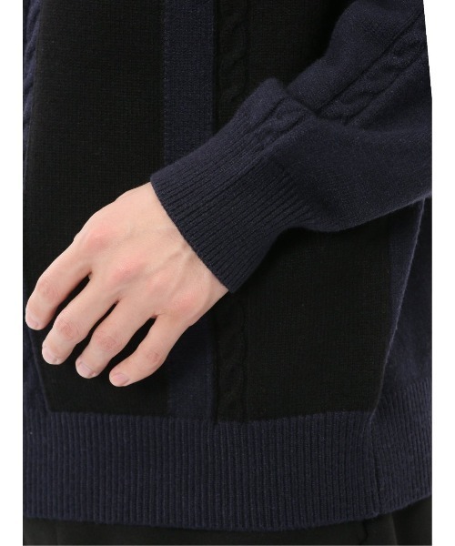 m.f.editorial(エムエフエディトリアル)の「【ウォッシャブル ストレッチ】m.f.エディトリアル メンズ 編地切替 クルー ニット セータ―(ニット/セーター・メンズ・ブラック/ネイビー・LARGE/X-LARGE/MEDIUM)」の9枚目の写真