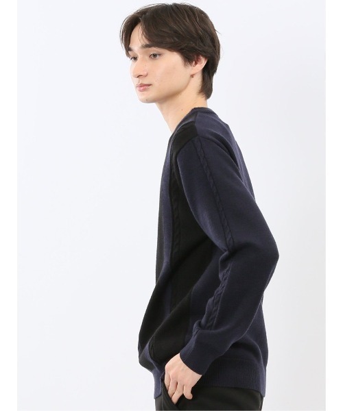 m.f.editorial(エムエフエディトリアル)の「【ウォッシャブル ストレッチ】m.f.エディトリアル メンズ 編地切替 クルー ニット セータ―(ニット/セーター・メンズ・ブラック/ネイビー・LARGE/X-LARGE/MEDIUM)」の11枚目の写真