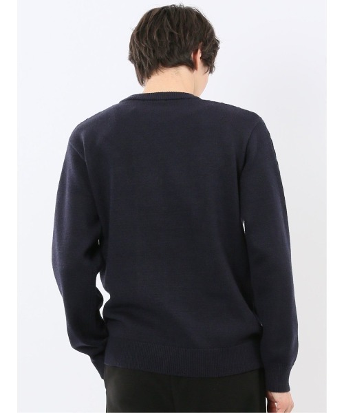 m.f.editorial(エムエフエディトリアル)の「【ウォッシャブル ストレッチ】m.f.エディトリアル メンズ 編地切替 クルー ニット セータ―(ニット/セーター・メンズ・ブラック/ネイビー・LARGE/X-LARGE/MEDIUM)」の12枚目の写真