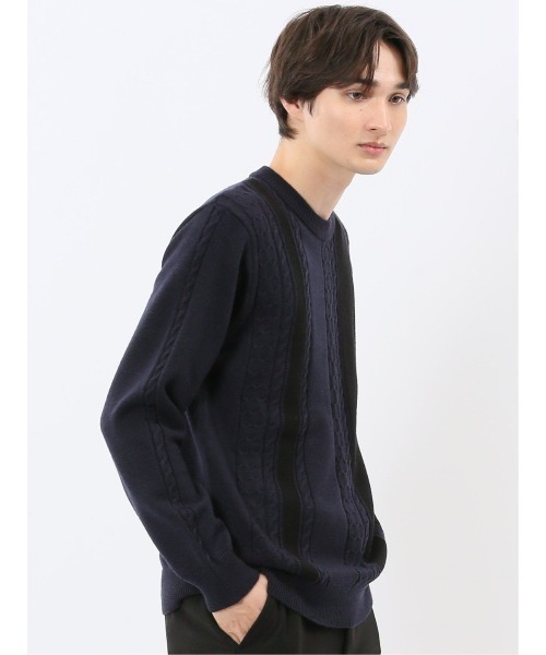m.f.editorial(エムエフエディトリアル)の「【ウォッシャブル ストレッチ】m.f.エディトリアル メンズ 編地切替 クルー ニット セータ―(ニット/セーター・メンズ・ブラック/ネイビー・LARGE/X-LARGE/MEDIUM)」の13枚目の写真