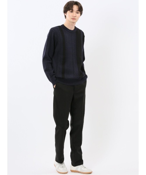 m.f.editorial(エムエフエディトリアル)の「【ウォッシャブル ストレッチ】m.f.エディトリアル メンズ 編地切替 クルー ニット セータ―(ニット/セーター・メンズ・ブラック/ネイビー・LARGE/X-LARGE/MEDIUM)」の14枚目の写真