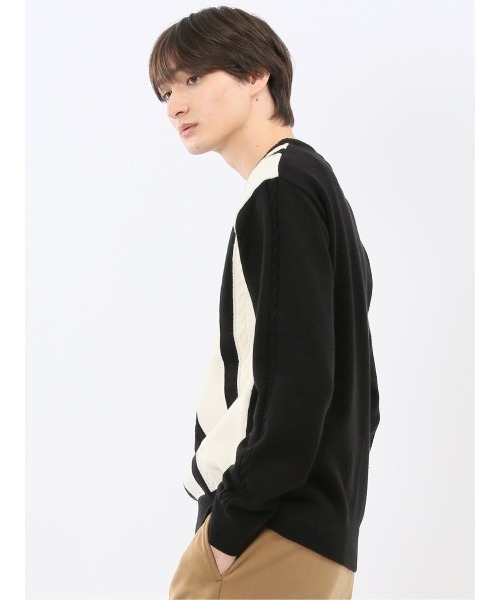 m.f.editorial(エムエフエディトリアル)の「【ウォッシャブル ストレッチ】m.f.エディトリアル メンズ 編地切替 クルー ニット セータ―(ニット/セーター・メンズ・ブラック/ネイビー・LARGE/X-LARGE/MEDIUM)」の21枚目の写真