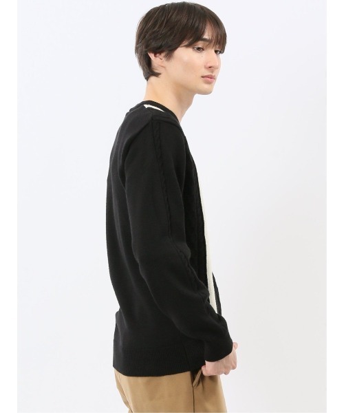 m.f.editorial(エムエフエディトリアル)の「【ウォッシャブル ストレッチ】m.f.エディトリアル メンズ 編地切替 クルー ニット セータ―(ニット/セーター・メンズ・ブラック/ネイビー・LARGE/X-LARGE/MEDIUM)」の22枚目の写真