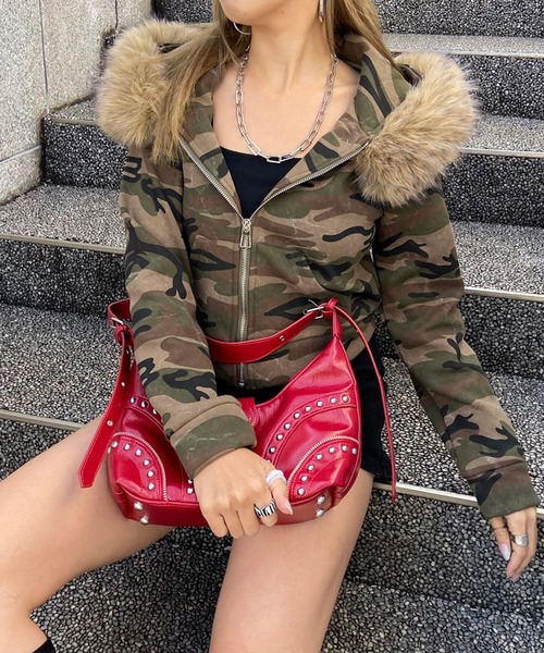 non-hedge(ノンヘッジ)の「迷彩フードファージップパーカー(パーカー・レディース・カーキ/ベージュ・FREE)」の7枚目の写真