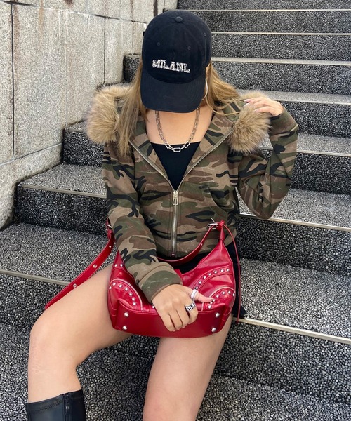 non-hedge(ノンヘッジ)の「迷彩フードファージップパーカー(パーカー・レディース・カーキ/ベージュ・FREE)」の8枚目の写真