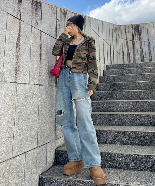 non-hedge(ノンヘッジ)の「迷彩フードファージップパーカー(パーカー・レディース・カーキ/ベージュ・FREE)」の10枚目の写真