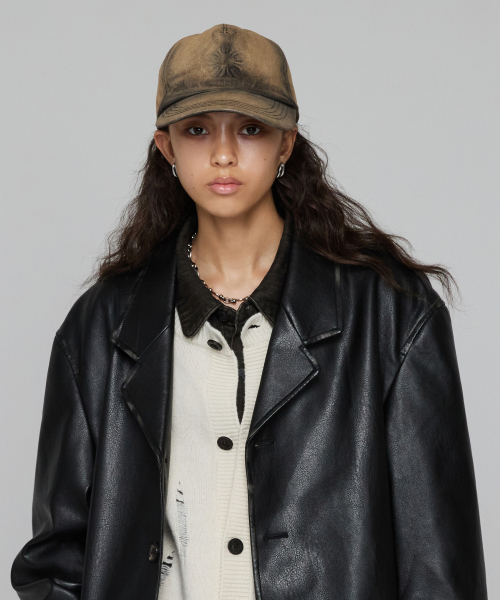 ムグン ウォッシュド エンボ デニム ボールキャップ_ダスティベージュ