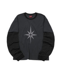 S'EST（エスイーエスティー）の「Stripe Layered Long Sleeve Charcoal（Tシャツ/カットソー）」