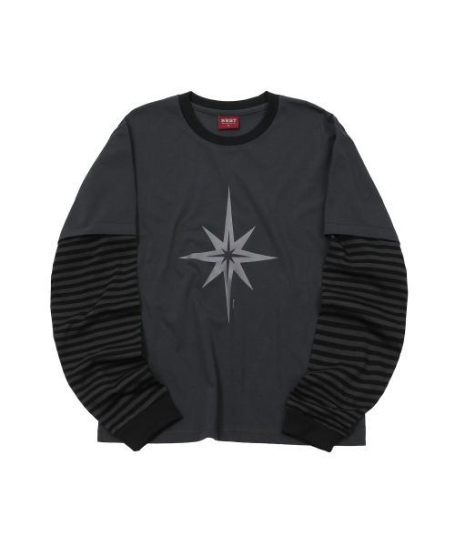 Stripe Layered Long Sleeve — полосатый многослойный лонгслив, charcoal (тёмно‑серый)