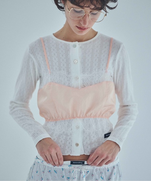 SEA(シー)の「アイレットフライス カーディガン(カーディガン/ボレロ・レディース・ピンク/ホワイト/グレー・ONE SIZE)」の1枚目の写真