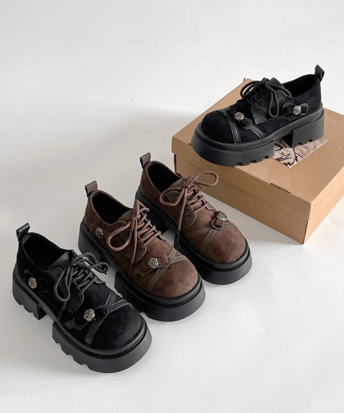 Shoes in Closet(シューズインクローゼット)の「厚底 フラワーポイント レースアップ シューズ 472(ドレスシューズ・レディース・ダークブラウン/ブラック・LL/L/M/S)」の9枚目の写真