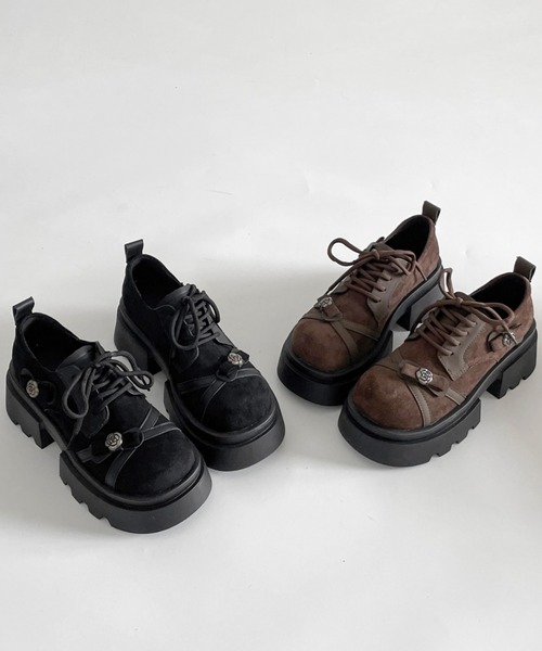 Shoes in Closet(シューズインクローゼット)の「厚底 フラワーポイント レースアップ シューズ 472(ドレスシューズ・レディース・ダークブラウン/ブラック・LL/L/M/S)」の10枚目の写真