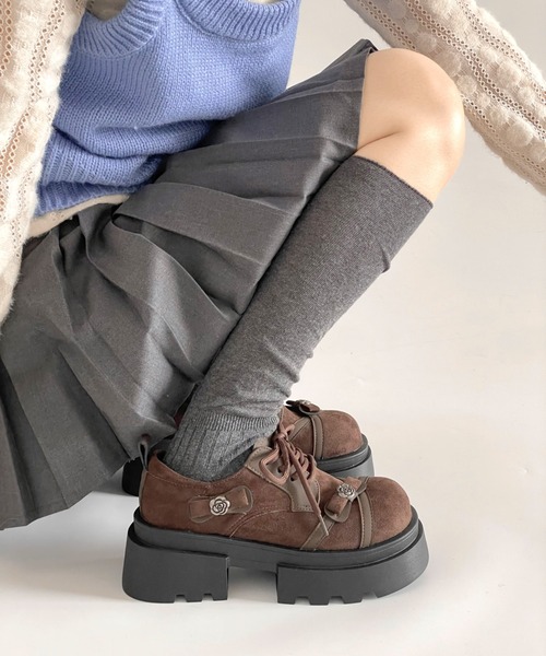 Shoes in Closet(シューズインクローゼット)の「厚底 フラワーポイント レースアップ シューズ 472(ドレスシューズ・レディース・ダークブラウン/ブラック・LL/L/M/S)」の22枚目の写真
