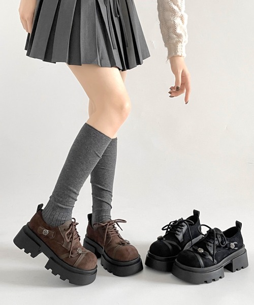Shoes in Closet(シューズインクローゼット)の「厚底 フラワーポイント レースアップ シューズ 472(ドレスシューズ・レディース・ダークブラウン/ブラック・LL/L/M/S)」の18枚目の写真