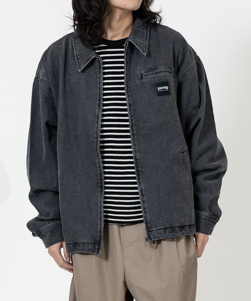 THRASHER(スラッシャー)の「【at】〔THRASHER/スラッシャー〕ヴィンテージライク フルジップ デニムジャケット(デニムジャケット・メンズ・ブラック/ブルー・MEDIUM/LARGE)」の3枚目の写真