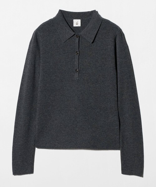 6（ロク）の「＜6(ROKU)＞ウールカシミヤ リブ ポロニット（ニット/セーター・レディース・ダークグレー/ナチュラル・FREE）」の4枚目の写真