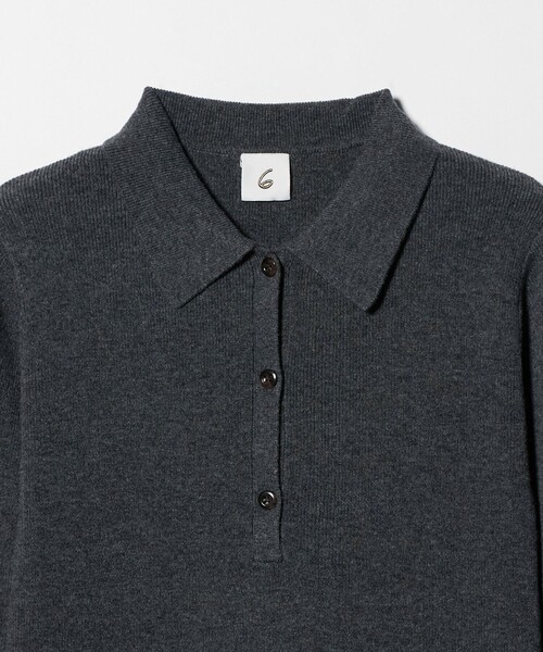 6（ロク）の「＜6(ROKU)＞ウールカシミヤ リブ ポロニット（ニット/セーター・レディース・ダークグレー/ナチュラル・FREE）」の6枚目の写真