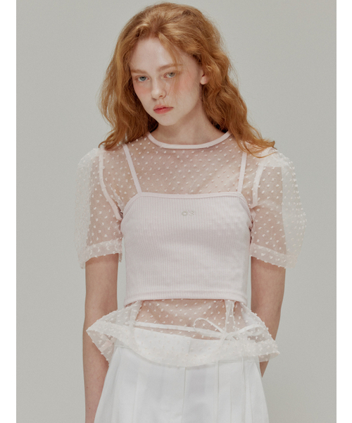 OPENING SUNSHINE(オープニングサンシャイン)の「ゴルジビスチェロゴトップライトピンク(Tシャツ/カットソー・レディース・その他・FREE)」の1枚目の写真