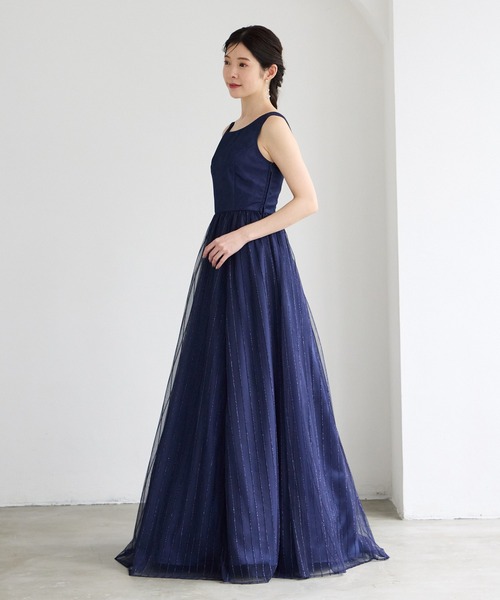 AIMER(エメ)の「【WEB限定】演奏会用ストライプ柄ラメ刺繍チュールロングドレス(ドレス・レディース・ワイン/ダルブルー系/ネイビー・LARGE/MEDIUM)」の5枚目の写真