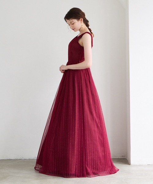 AIMER(エメ)の「【WEB限定】演奏会用ストライプ柄ラメ刺繍チュールロングドレス(ドレス・レディース・ワイン/ダルブルー系/ネイビー・LARGE/MEDIUM)」の10枚目の写真