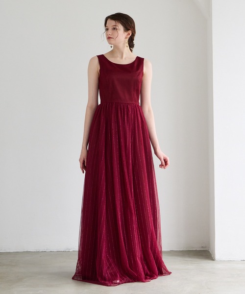 AIMER(エメ)の「【WEB限定】演奏会用ストライプ柄ラメ刺繍チュールロングドレス(ドレス・レディース・ワイン/ダルブルー系/ネイビー・LARGE/MEDIUM)」の12枚目の写真