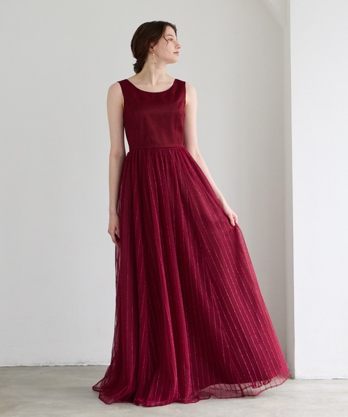 AIMER(エメ)の「【WEB限定】演奏会用ストライプ柄ラメ刺繍チュールロングドレス(ドレス・レディース・ワイン/ダルブルー系/ネイビー・LARGE/MEDIUM)」の13枚目の写真