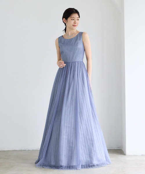AIMER(エメ)の「【WEB限定】演奏会用ストライプ柄ラメ刺繍チュールロングドレス(ドレス・レディース・ワイン/ダルブルー系/ネイビー・LARGE/MEDIUM)」の14枚目の写真