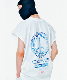 COME（シーオーエムイー）の「[UNISEX] WORLD PEACE Oversized Raw Edge Sleeveless T-Shirt (White)（Tシャツ/カットソー）」
