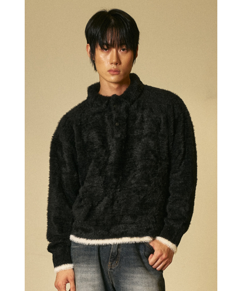 Mohair Washable Kara knit BLACK (мохеровый трикотаж с воротником, черный)