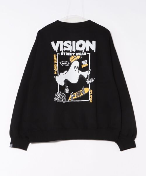VISION STREET WEAR(ヴィジョンストリートウェア)の「Ghost drip logo クルーネック ポンチトレーナー(スウェット・メンズ・ブラック・M/L)」の1枚目の写真