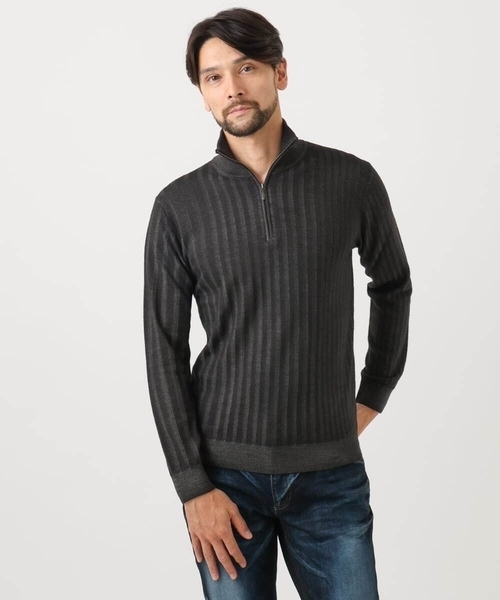 MICHEL KLEIN HOMME (ミッシェルクランオム)の「ガーメントダイリブ ハーフジップニット(ニット/セーター・メンズ・パープル/ネイビー/ダークグレー・MEDIUM/LARGE/X-LARGE)」の2枚目の写真
