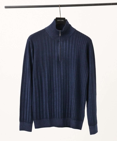 MICHEL KLEIN HOMME (ミッシェルクランオム)の「ガーメントダイリブ ハーフジップニット(ニット/セーター・メンズ・パープル/ネイビー/ダークグレー・MEDIUM/LARGE/X-LARGE)」の9枚目の写真