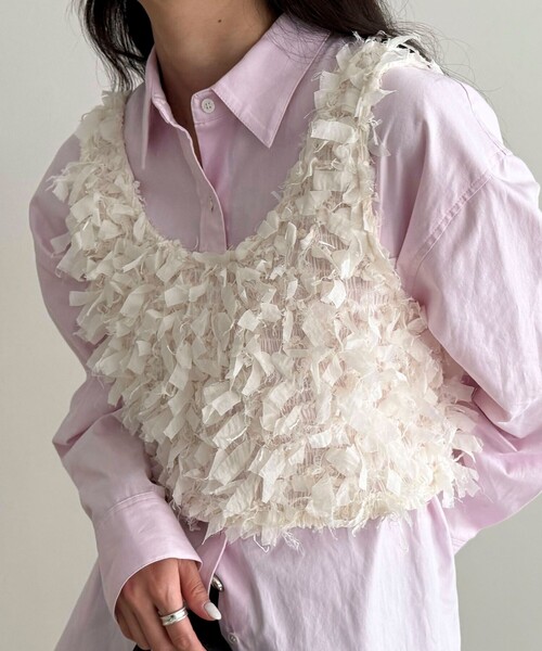 fredy emue（フレディエミュ）の「リボンテープビスチェ（ベスト・レディース・オフホワイト/ブラック・38）」の2枚目の写真