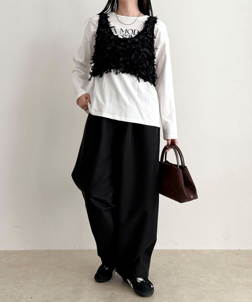 fredy emue（フレディエミュ）の「リボンテープビスチェ（ベスト・レディース・オフホワイト/ブラック・38）」の14枚目の写真