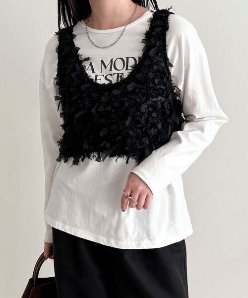 fredy emue（フレディエミュ）の「リボンテープビスチェ（ベスト・レディース・オフホワイト/ブラック・38）」の18枚目の写真