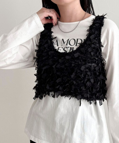 fredy emue（フレディエミュ）の「リボンテープビスチェ（ベスト・レディース・オフホワイト/ブラック・38）」の20枚目の写真